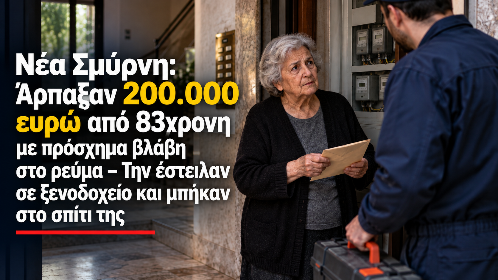Νέα Σμύρνη: Άρπαξαν 200.000 ευρώ από 83χρονη με πρόσχημα βλάβη στο ρεύμα – Την έστειλαν σε ξενοδοχείο και μπήκαν στο σπίτι της